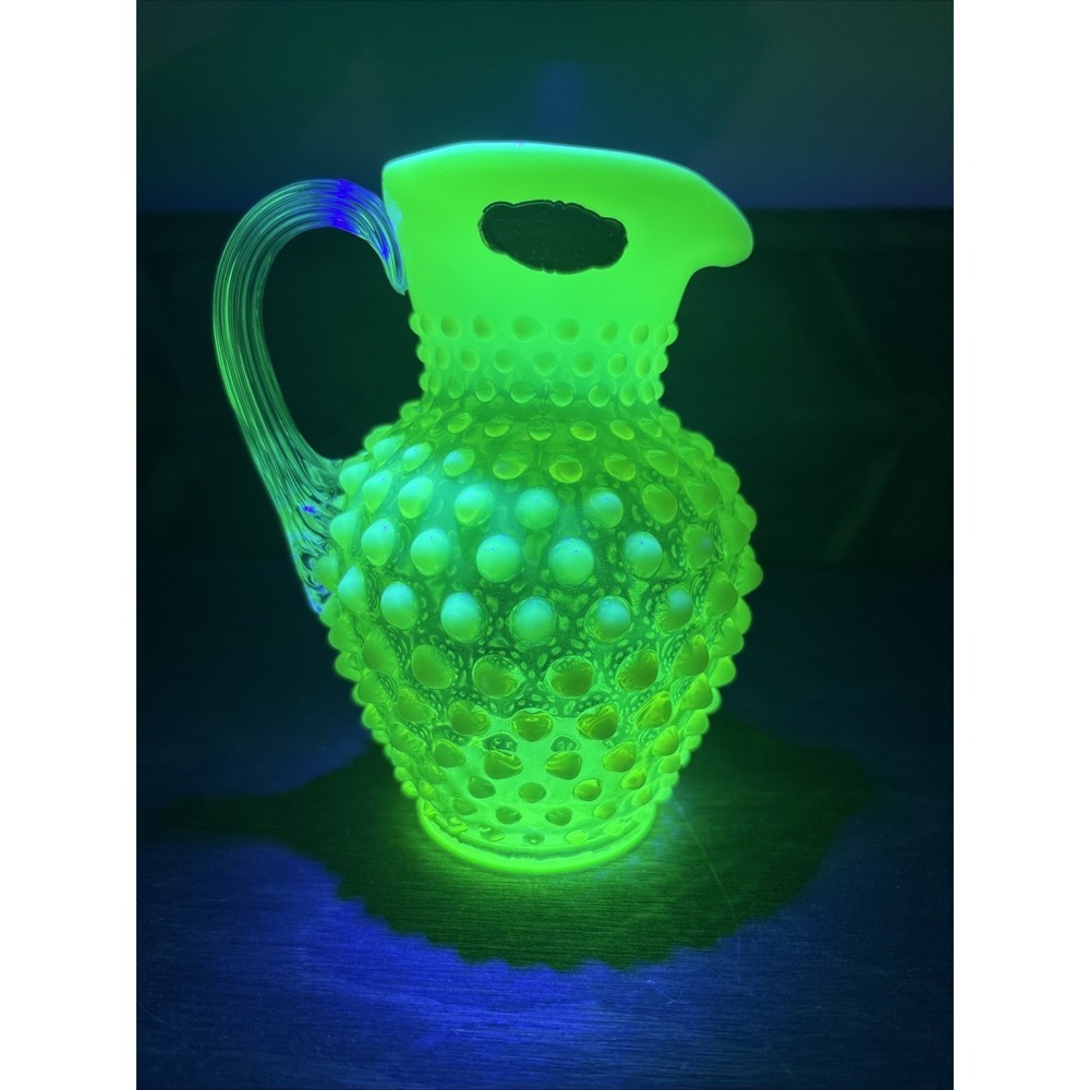 Fenton Yellow Topaz Opalescent Hobnail Syrup Pitcher